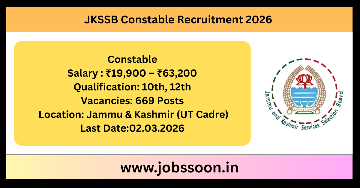 JKSSB Constable Recruitment 2026 with 669 vacancies.