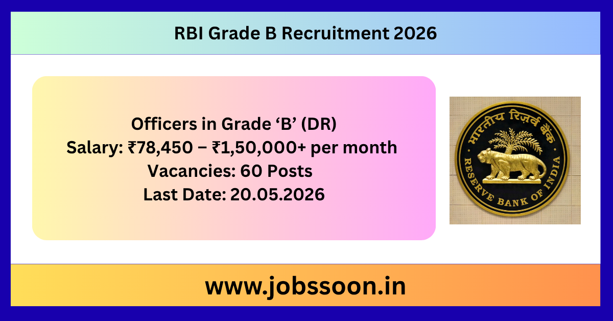RBI Grade B Recruitment 2026 with 60 vacancies.