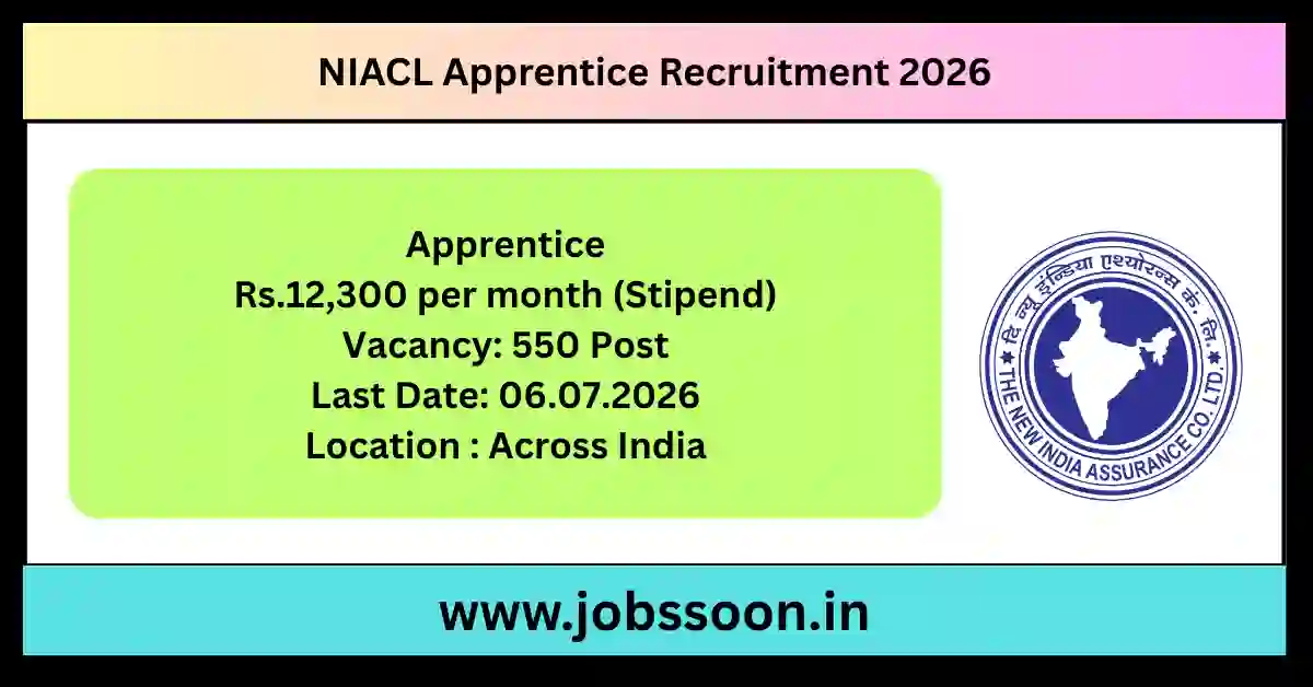 NIACL Apprentice Recruitment 2026 notification announcing 550 apprentice vacancies across India with online application details, eligibility criteria, stipend, and important dates.