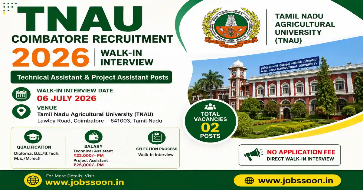 TNAU Coimbatore Recruitment 2026.